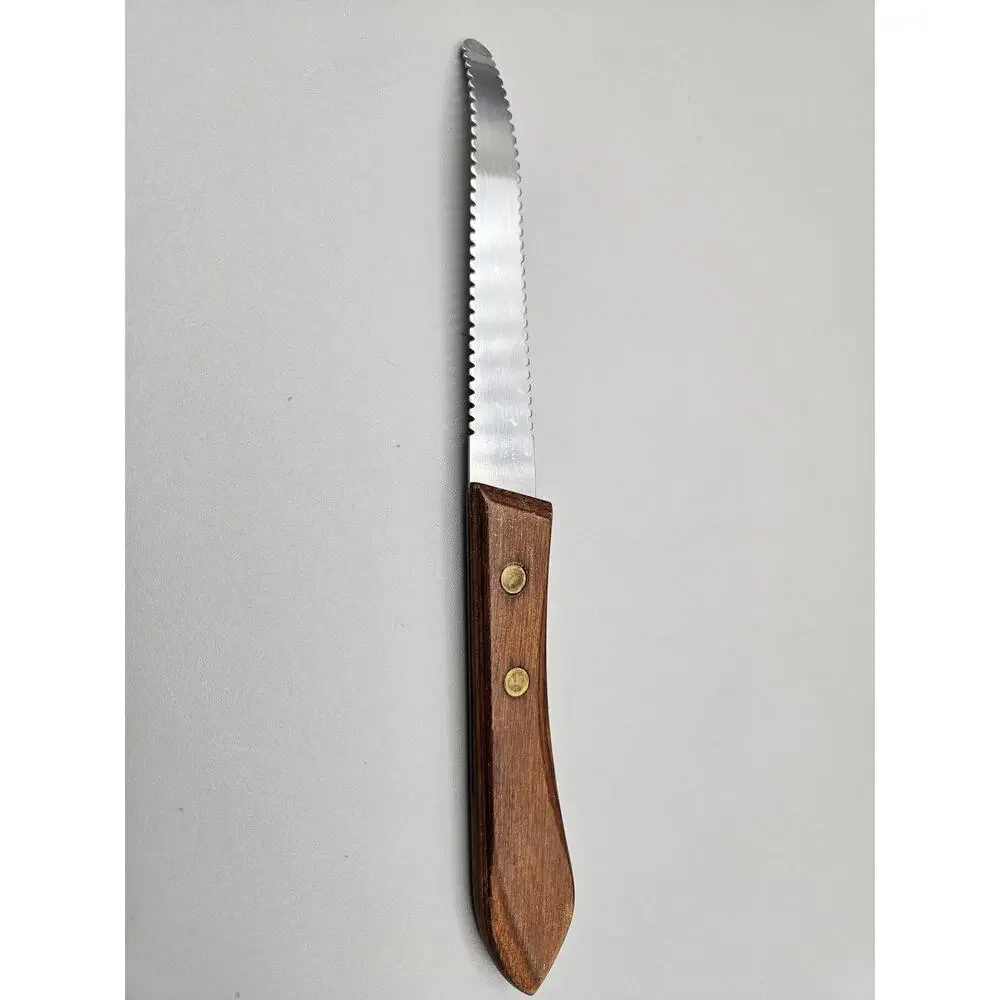 Vintage Ekco Grapefruit Knife Stainless Steel Wood Handle Double Sided Serrated
